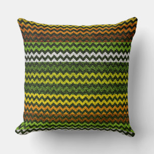 Brown and Green Chevron Stripes Pattern Cushion