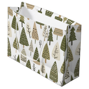 brown and green Christmas Trees  Large Gift Bag