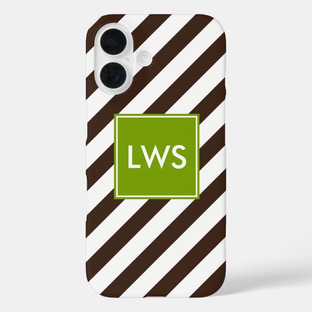 Brown and Green Diagonal Stripes Monogram Case-Mate iPhone Case (Back)