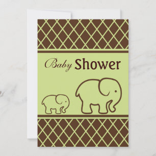 Brown and Green Elephants and Diamonds Baby Shower Invitation