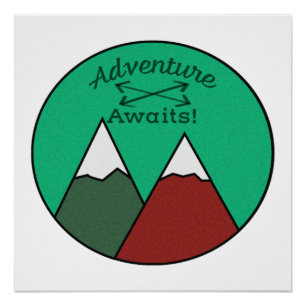 Brown and Green Mountain Design Adventure Awaits Poster