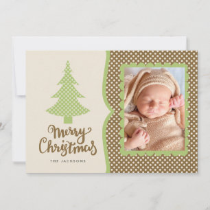 Brown and Green Polka Dots Christmas Photo Holiday Card
