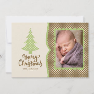 Brown and Green Polka Dots  Photo Christmas Holiday Card