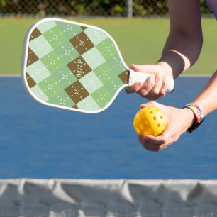 Brown and Green Preppy Understate Argyle Pickleball Paddle
