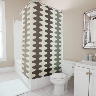 Brown and Green Retro Wavy Shower Curtain