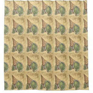 Brown and Green Seashell Shower Curtain