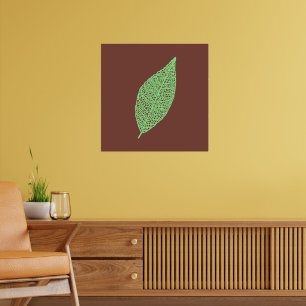 Brown and Green Skeleton Leaf line art Poster