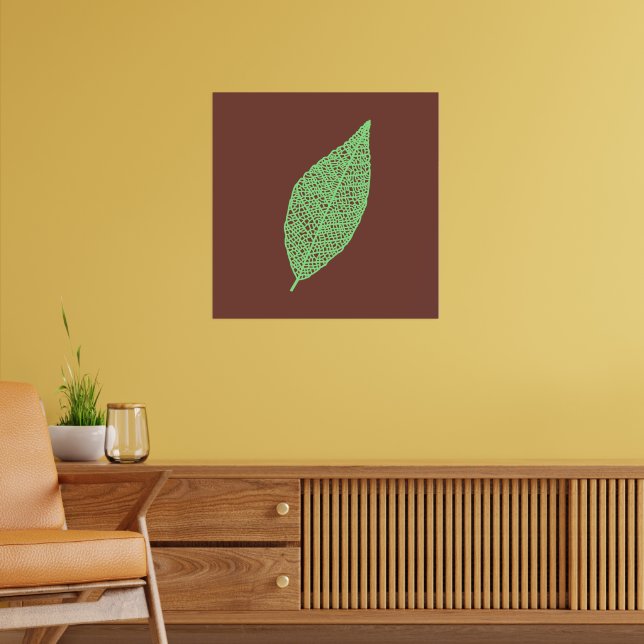 Brown and Green Skeleton Leaf line art  Poster (Living Room 2)