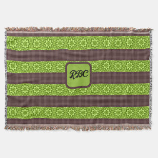 Brown and Green Tartan Flower  Throw Blanket