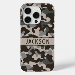 Brown and Grey Camouflage Personalised iPhone 15 Pro Case