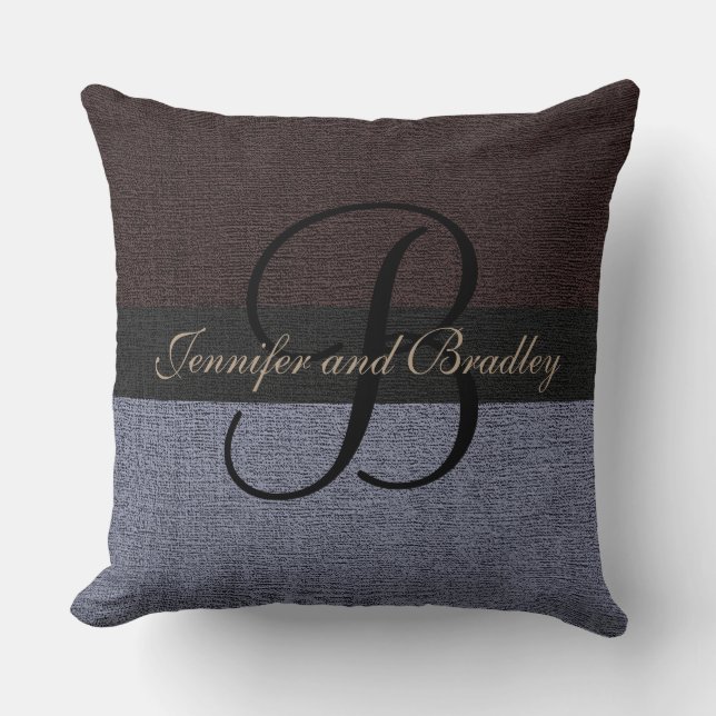 Brown and Grey Elegant Monogram Wedding Cushion (Front)