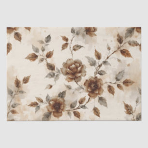 Brown And Grey Floral Design Tissue Paper