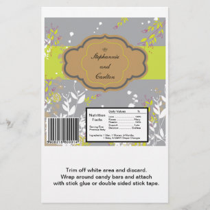 Brown and Grey Floral Wedding Large Candy Bar Wrap Flyer