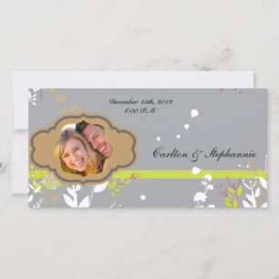Brown and Grey Floral Wedding Photo Announcement