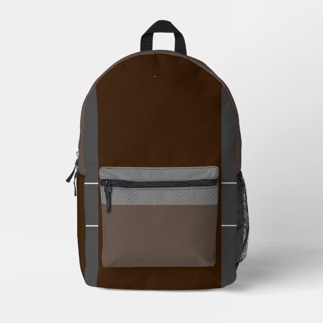 Brown And Grey  Printed Backpack (Front)