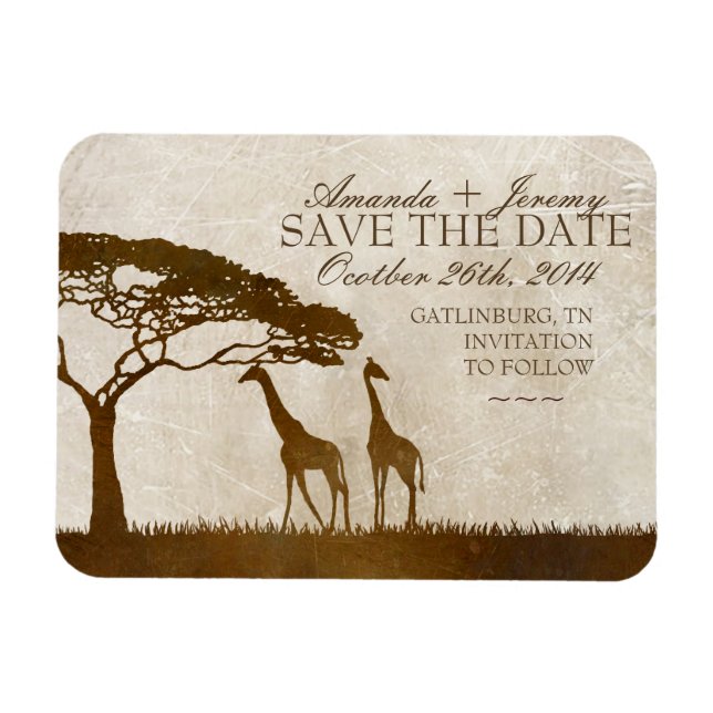 Brown and Ivory African Giraffe Save The Date Magnet (Horizontal)