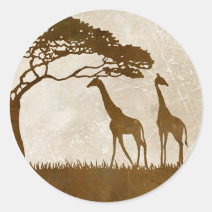 Brown and Ivory African Giraffe Wedding Classic Round Sticker