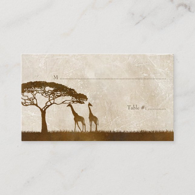 Brown and Ivory African Giraffe Wedding Place card (Front)