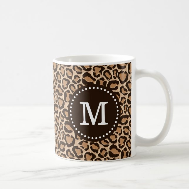 Brown and Leopard Print Custom Monogram Coffee Mug (Right)