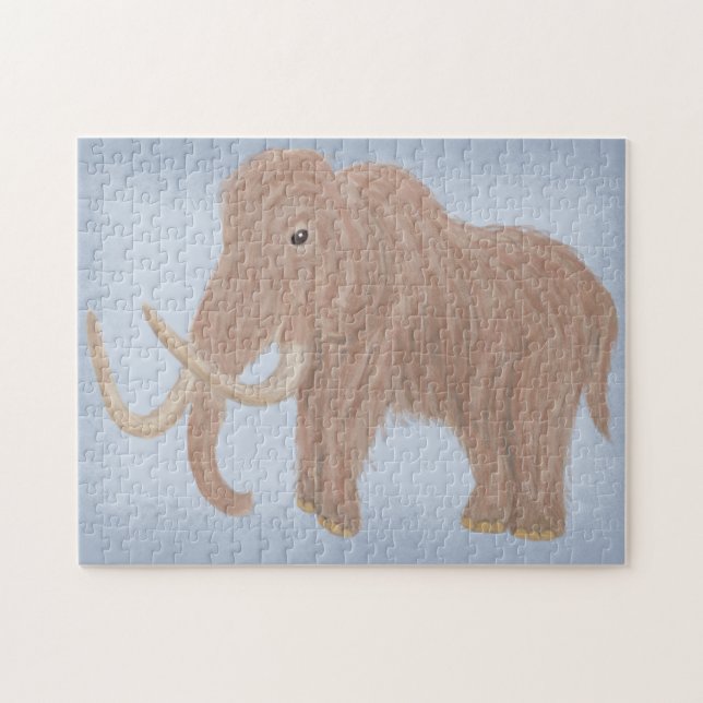 Brown and Light Blue Woolly Mammoth Illustration Jigsaw Puzzle (Horizontal)