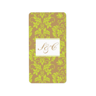 Brown and Lime Green Damask Hershey's Miniature Label