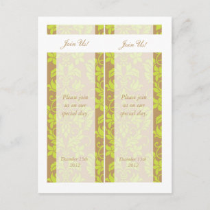 Brown and Lime Green Damask Save Date Bookmarks Announcement Postcard