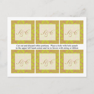 Brown and Lime Green Damask Wedding Favour Tags Postcard