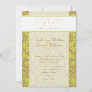 Brown and Lime Green Damask Wedding Invitation