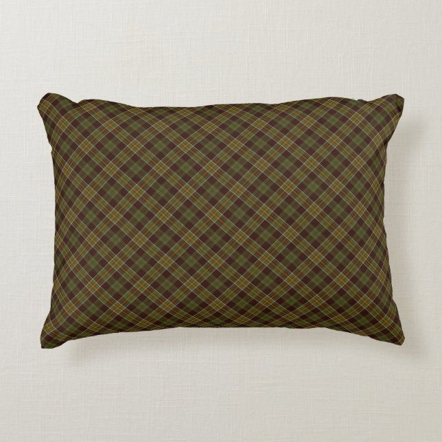 Brown and Moss Green Rustic Diagonal Fall Plaid Decorative Cushion (Front)
