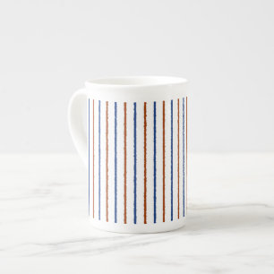 Brown and Navy Blue Stripes with Uneven Lines Bone China Mug