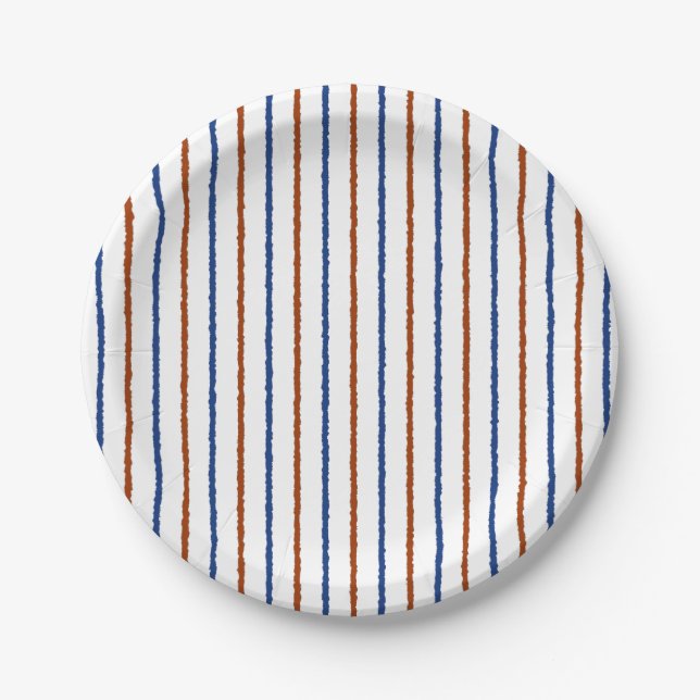 Brown and Navy Blue Stripes with Uneven Lines Paper Plate (Front)