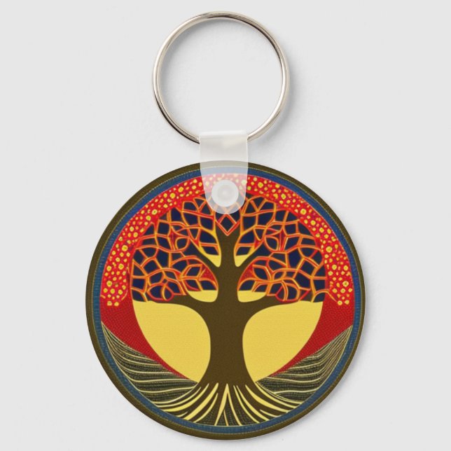 Brown and Navy Tree of Life Keychain (Front)