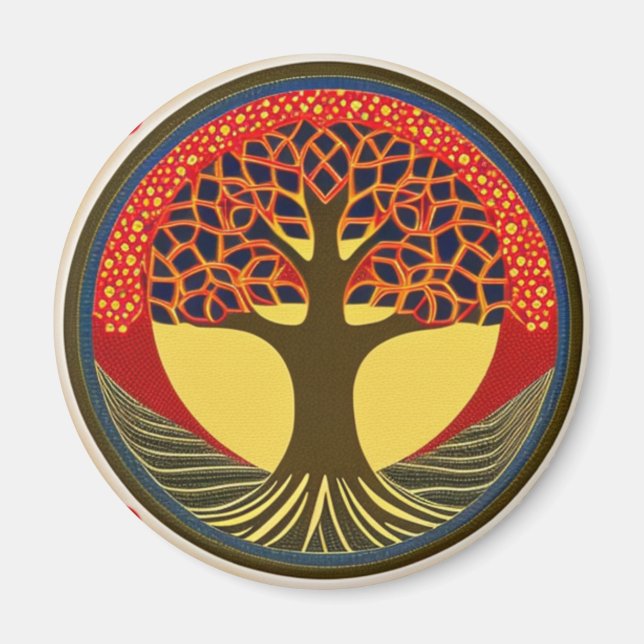 Brown and Navy Tree of Life Magnet (Front)