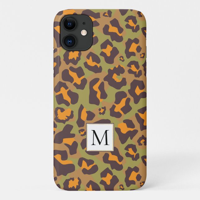 Brown and orange leopard animal print and monogram Case-Mate iPhone case (Back)