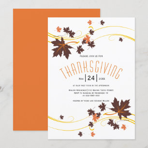 Brown and orange maple leaves autumn Thanksgiving Invitation