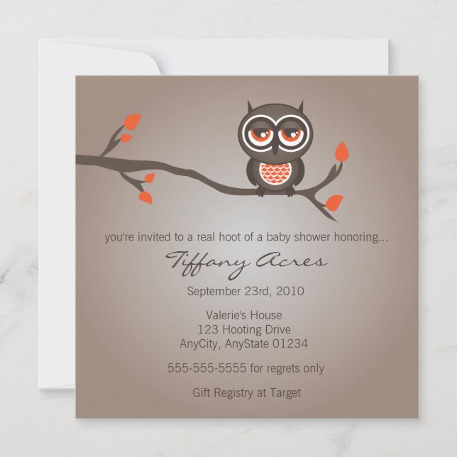 Brown and Orange Owl Baby Shower Invitation (Front)