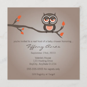 Brown and Orange Owl Baby Shower Invitation