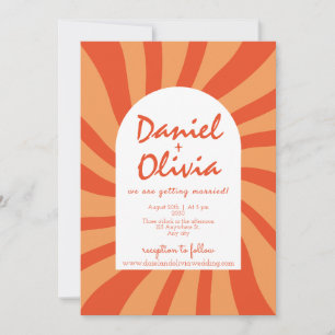 Brown And Orange Retro with QR Wedding Invitation