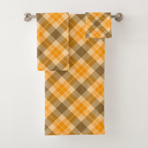 Brown and Orange Tartan Plaid Bath Towel Set