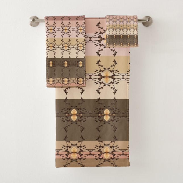 Brown And Peach Stripe Bath Towel Set (Insitu)