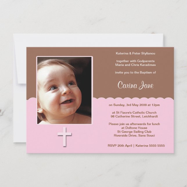 Brown and Pink Baptism Invitations (Front)
