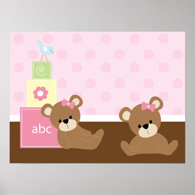 Brown and Pink Bears Kids Wall Decor (Front)
