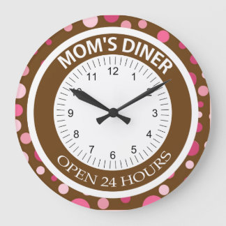 Brown and Pink Dots Mum's Diner Large Clock