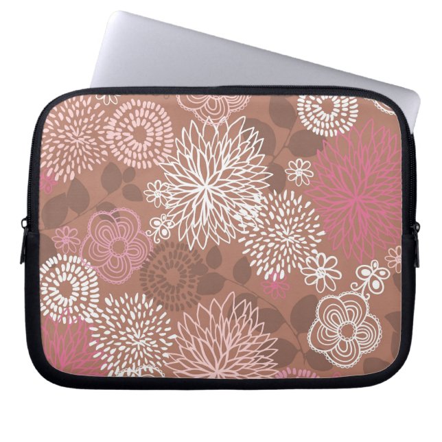 Brown and Pink Floral Pattern Laptop Sleeve (Front)