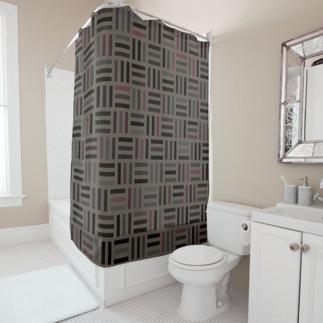 Brown and Pink Geometric Shower Curtain (In Situ)