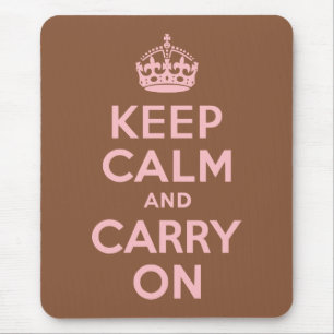 Brown and Pink Keep Calm and Carry On Mouse Mat