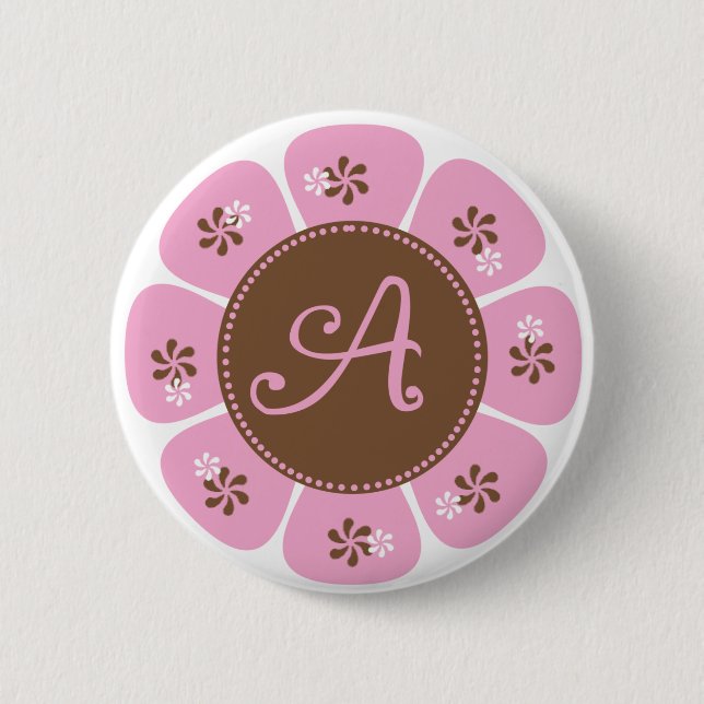 Brown and Pink Monogram A 6 Cm Round Badge (Front)