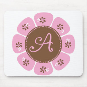 Brown and Pink Monogram A Mouse Mat