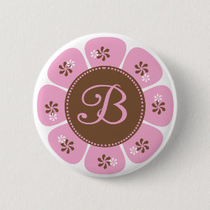 Brown and Pink Monogram B 6 Cm Round Badge