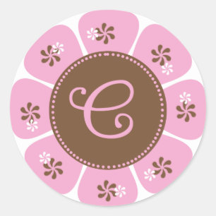Brown and Pink Monogram C Classic Round Sticker